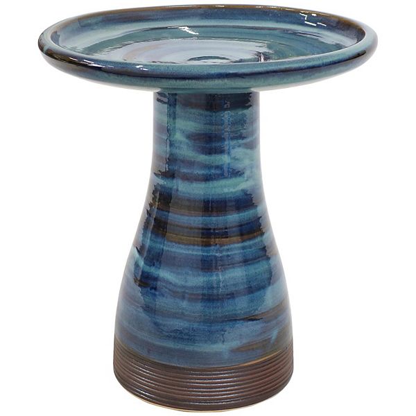 Sunnydaze Duo-Tone Outdoor Glazed Ceramic Bird Bath - 20.5 in - Galaxy Blue Sunnydaze Decor