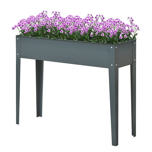 Outsunny 40&#34; x 12&#34; x 32&#34; Metal Raised Garden Bed Planter Box with Durable Material and 3 Bottom Drain Holes Dark Grey Outsunny