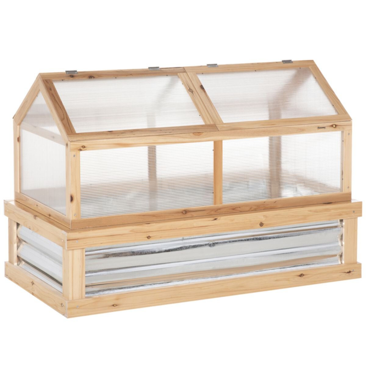 Outsunny Raised Garden Bed with Greenhouse Top Garden Wooden Cold Frame Greenhouse Flower Planter Protection 48&#34;x24&#34;x32.25&#34; Natural Outsunny