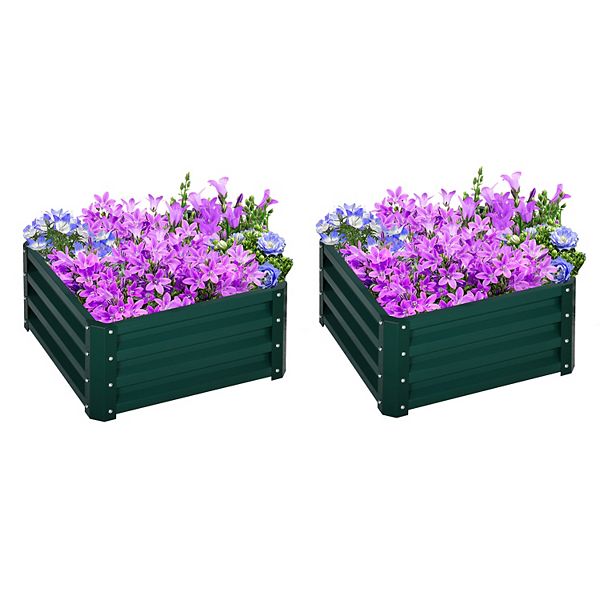 Outsunny 2' x 2' x 1' 2 Piece Raised Garden Bed Box with Steel Frame for Vegetables Flowers and Herbs Green Outsunny