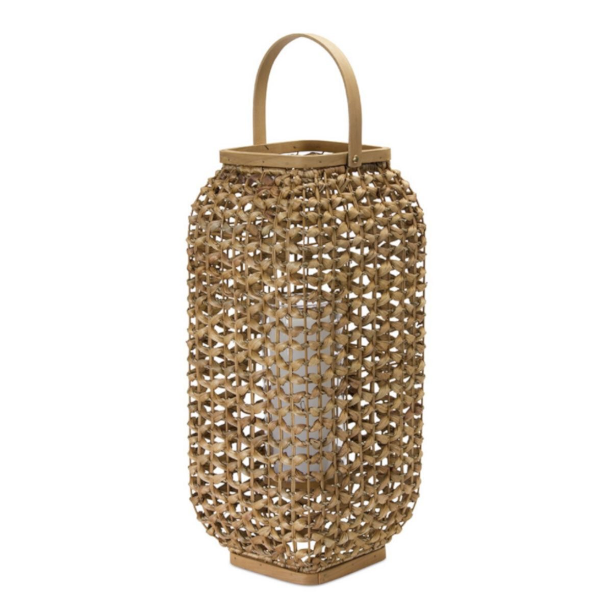 20&#34; Beige Wicker Glass Candle Lantern Contemporary Home Living