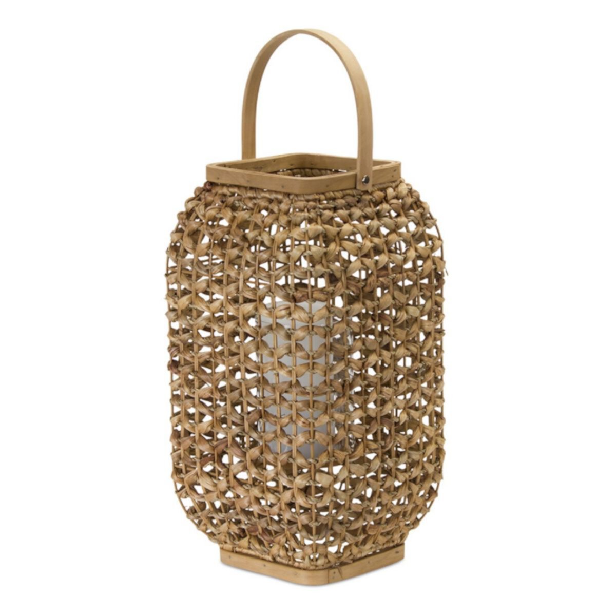 Beige Wicker Glass Candle Lantern 21.5&#34; Contemporary Home Living