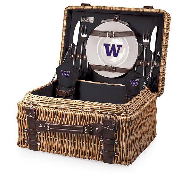 Корзина для пикника Picnic Time Washington Huskies - 8 дюймов, 2 тарелки, 2 бокала, 2 ножа, 2 вилки, 2 ложки, цвет: командный Unbranded