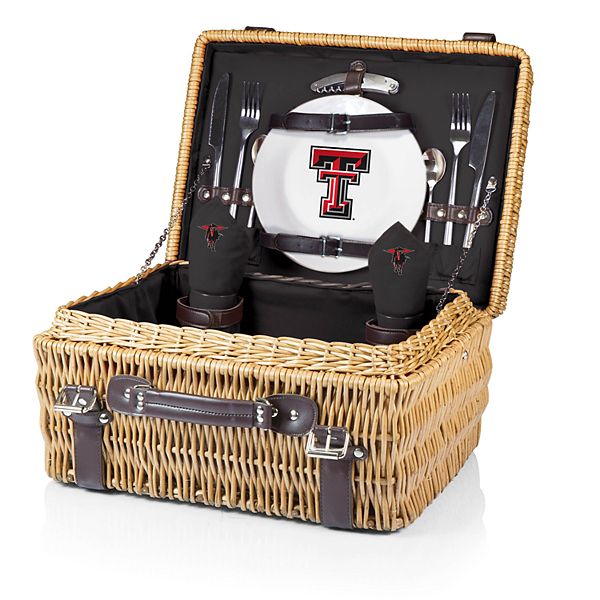 Комплект корзины для пикника Picnic Time Texas Tech Red Raiders с 2 тарелками, 2 бокалами и столовыми приборами Unbranded