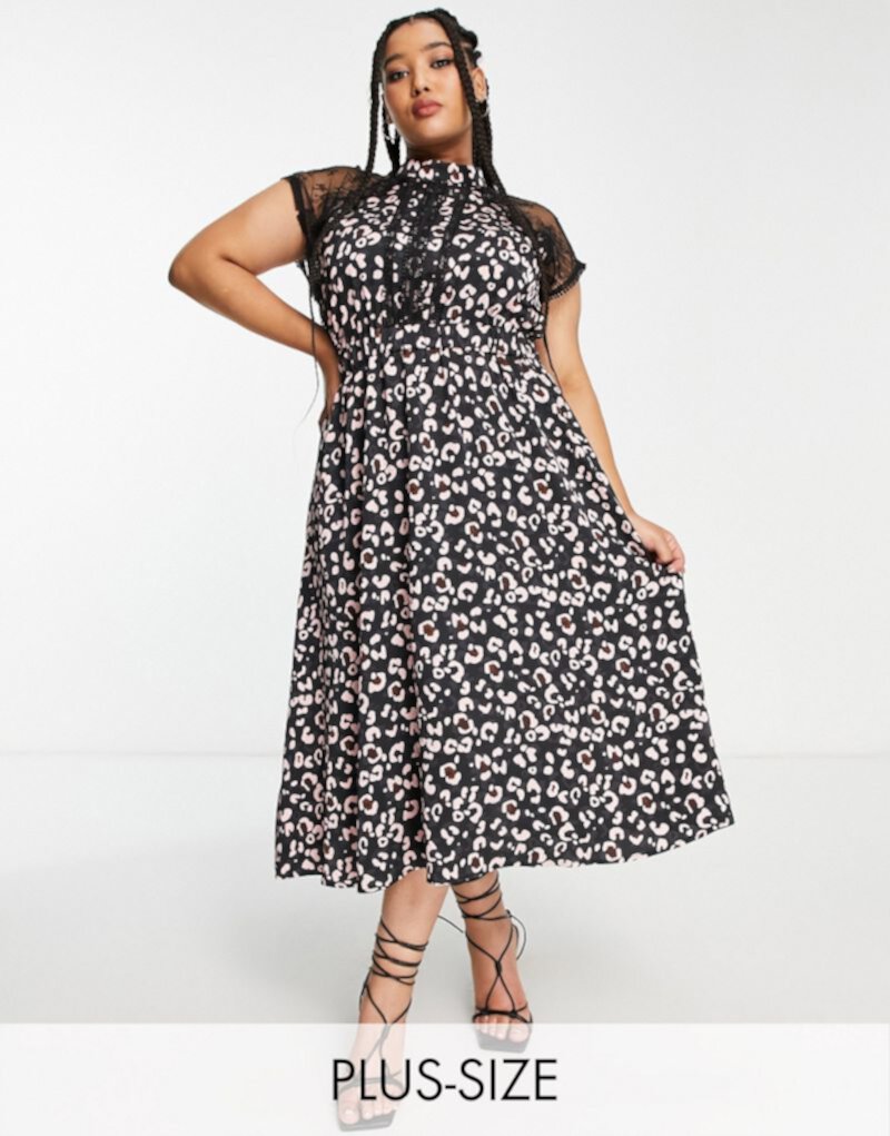 Женское платье-A Liquorish Curve с деталями кружева в леопардовый принт Liquorish