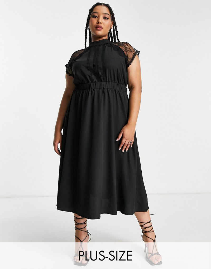 Женское платье средней длины с кружевными деталями Liquorish Curve в черном цвете Liquorish