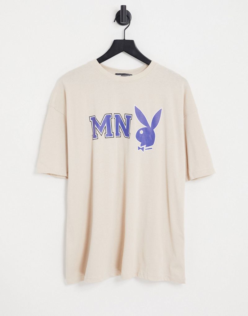 Кремовая футболка Mennace x Playboy с логотипом на груди и спине Mennace