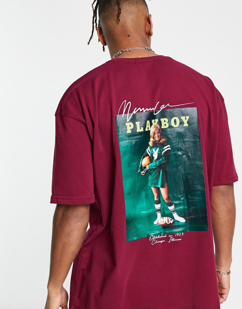 Бордовая футболка Mennace x Playboy с фотографическим принтом на спине Mennace