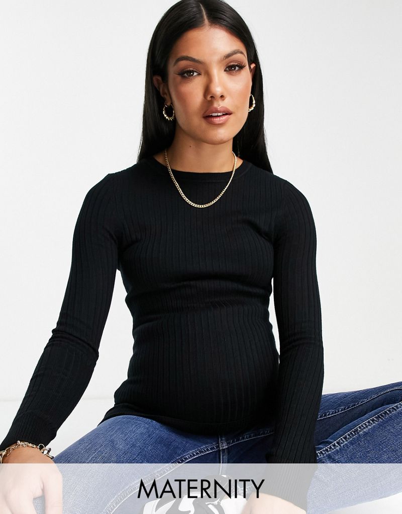 Черный свитер тонкой вязки с круглым вырезом New Look Maternity New Look