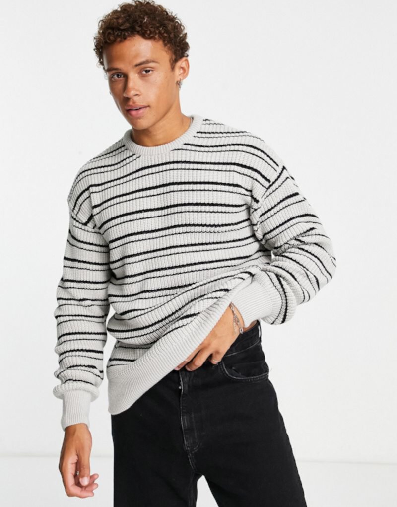 Светло-серый свитер свободного кроя в полоску в рыбацкую полоску New Look New Look