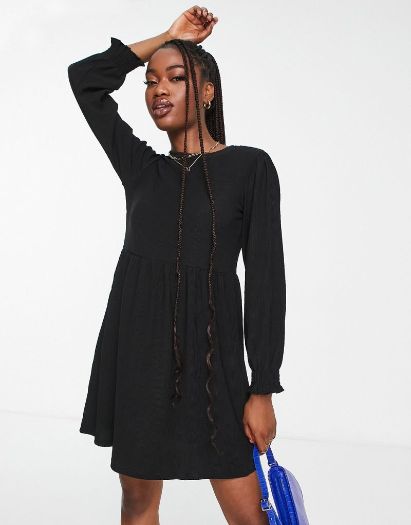 Черное свободное платье мини из джерси с длинными рукавами New Look New Look