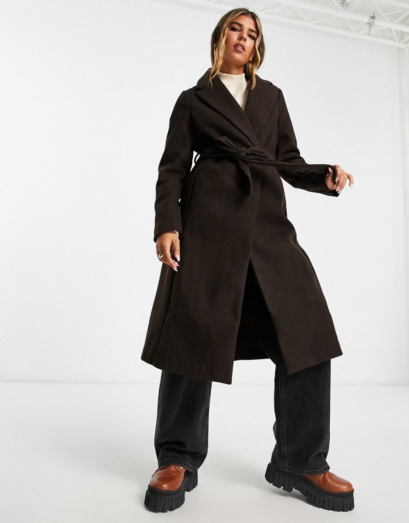 Коричневое деловое пальто с поясом New Look New Look