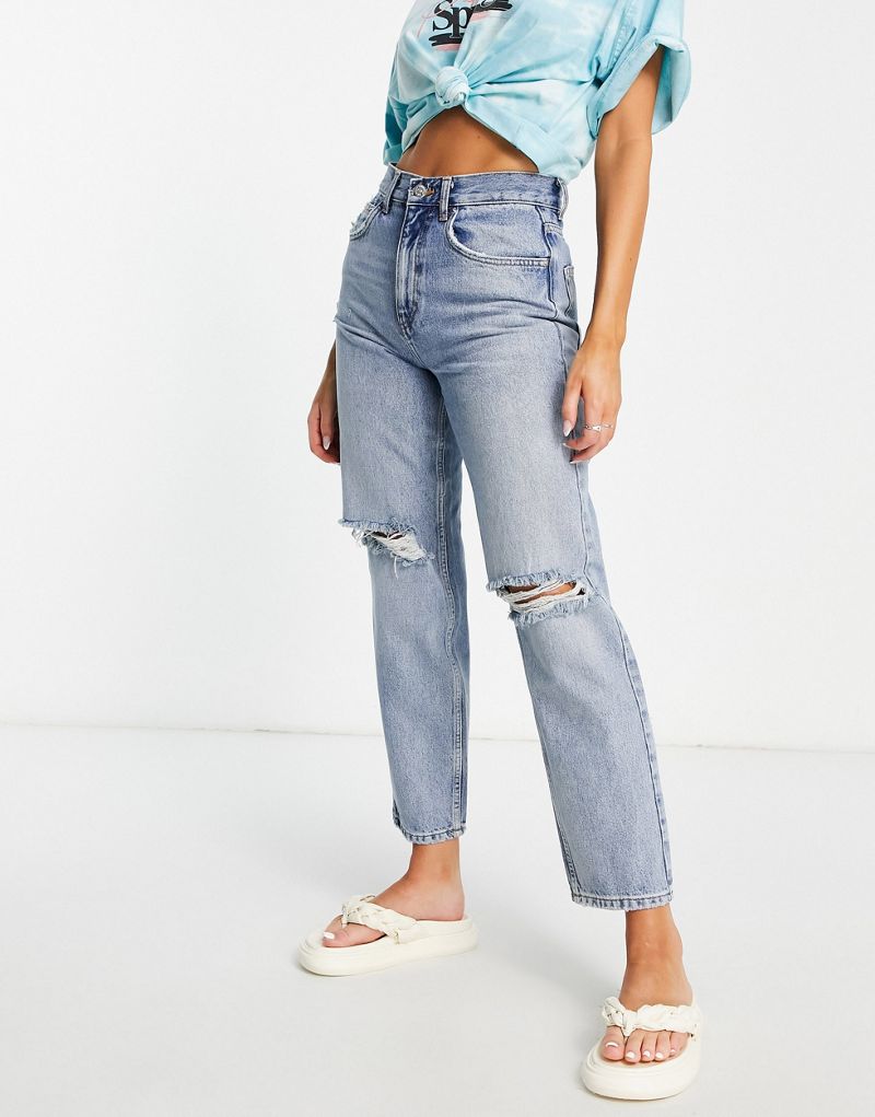 Голубые прямые джинсы с принтом бабочки на спине Neon & Nylon ONLY