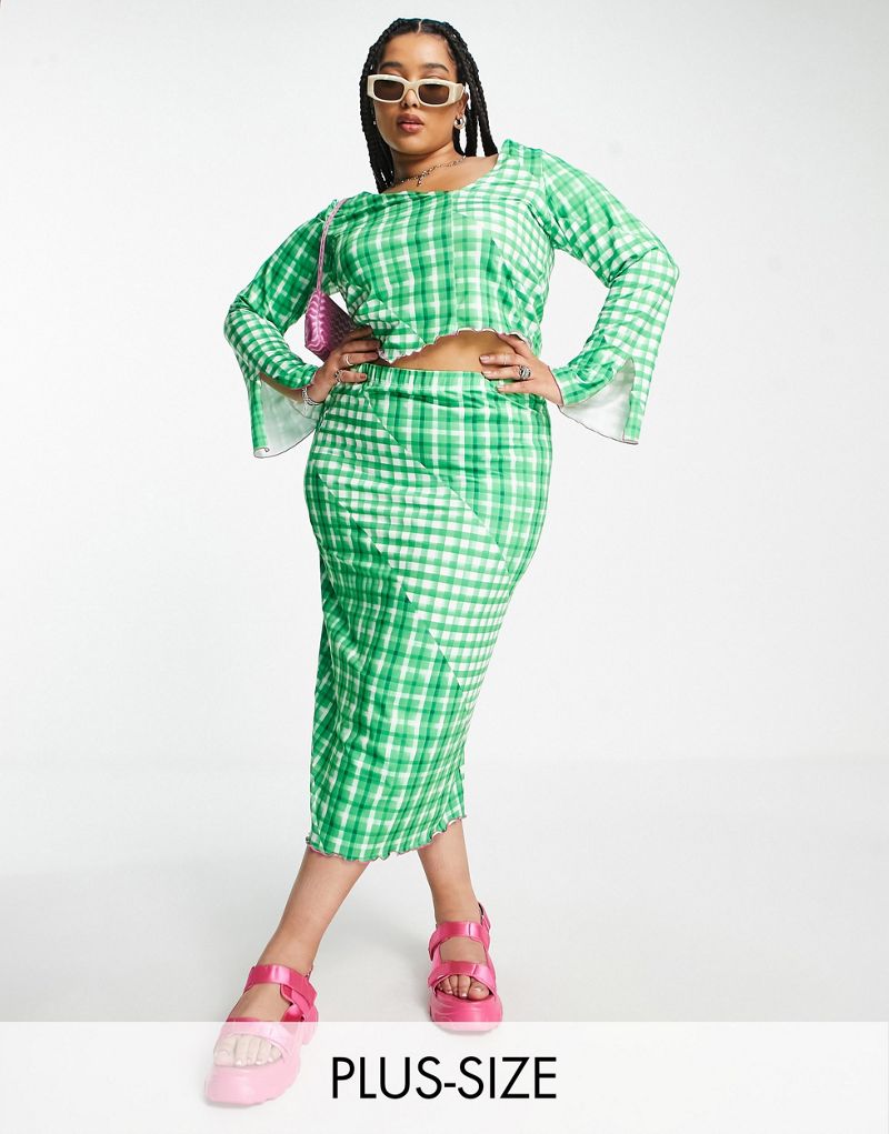 Эксклюзивная юбка макси Only Curve в зеленой клетчатой ткани — часть комплекта ONLY