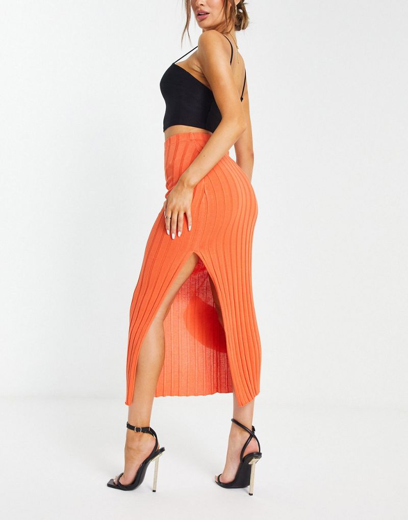 Легкая трикотажная юбка миди оранжевого цвета Pretty Lavish - часть комплекта Pretty Lavish
