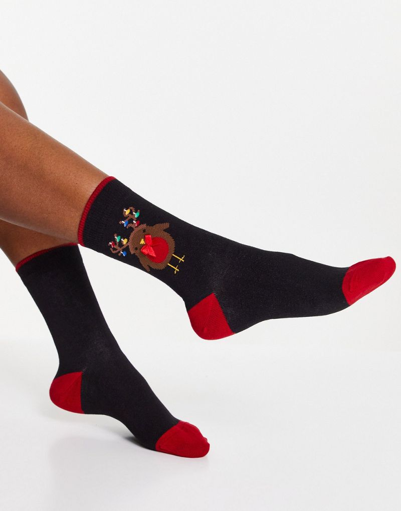 Черные и красные носки с рождественскими робинами Pretty Polly Pretty Polly