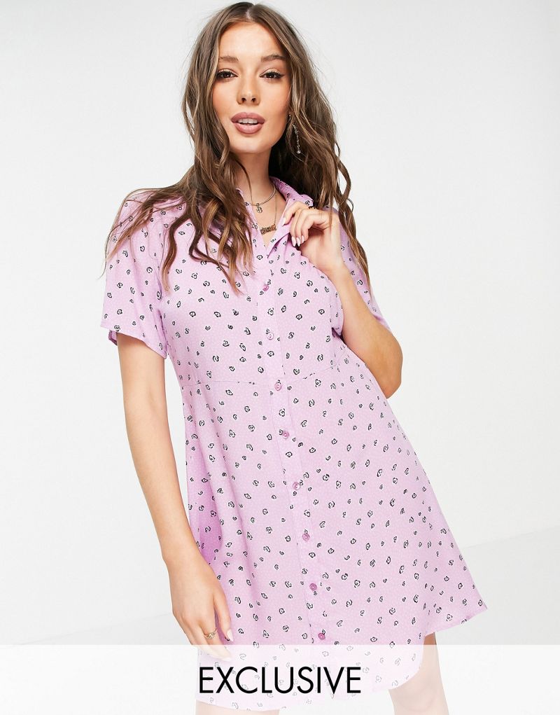 Эксклюзивное розовое платье-рубашка мини с цветочным принтом Pieces Pieces