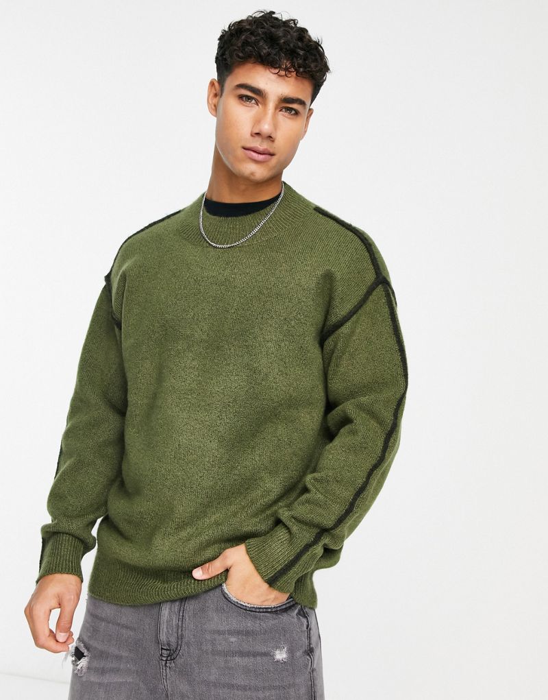 Темно-зеленый пушистый вязаный свитер с высоким воротником Pull&Bear Pull&Bear
