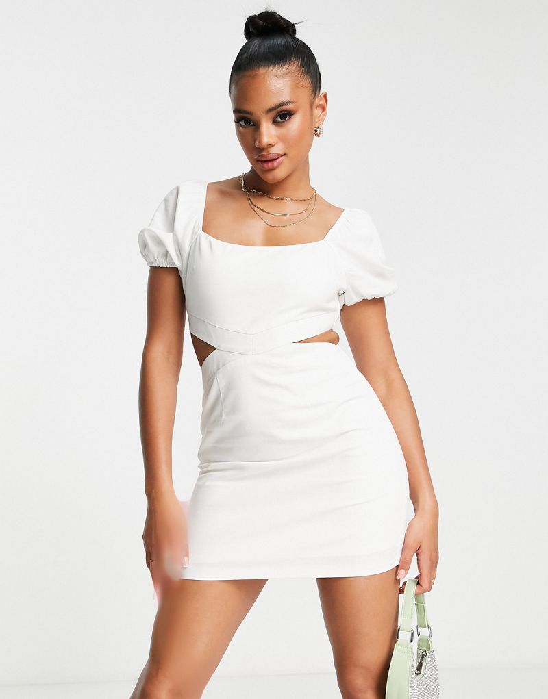 Кремовое мини-платье с объемными рукавами и вырезами Parallel Lines Parallel Lines