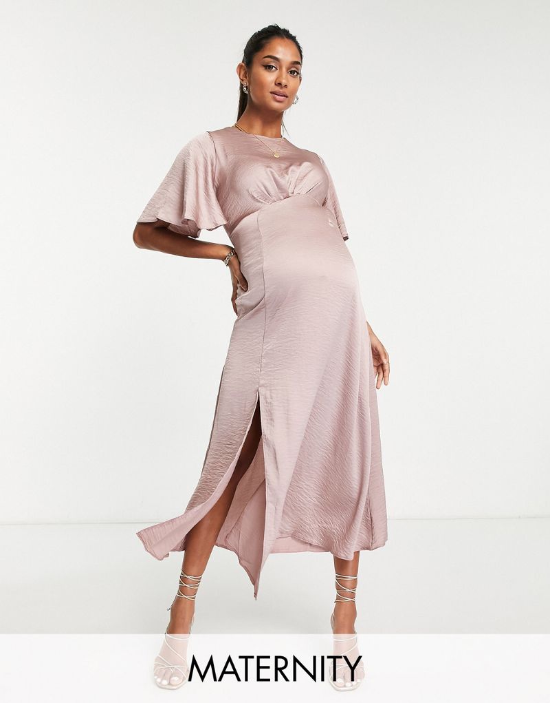 Атласное платье миди с рукавами-ангелами Queen Bee Maternity для беременных лавандового цвета Queen Bee