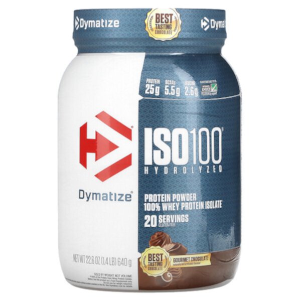 ISO100 гидролизованный, 100 % изолят сывороточного протеина, изысканный шоколад, 1,4 фунта (640 г) Dymatize