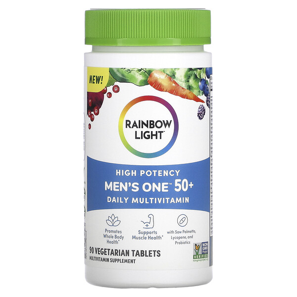 Мультивитамины для мужчин One 50+, ежедневные, высокой эффективности, 90 вегетарианских таблеток Rainbow Light