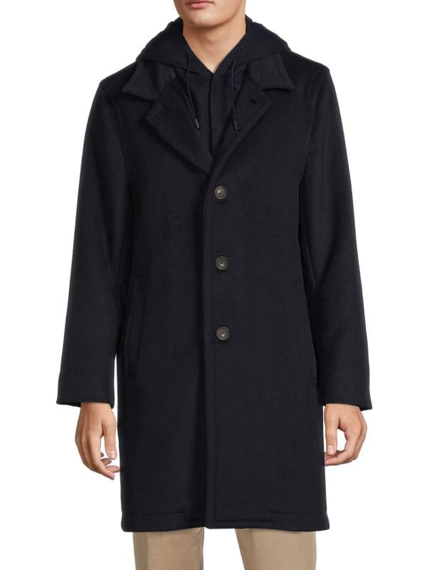 Пальто с капюшоном из смесовой шерсти Vince