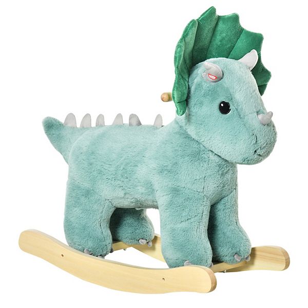 Qaba Kids Plush Ride On Rocking Horse Triceratops shaped Plush Toy Rocker with Realistic Sounds for Child 36 72 Months Dark Green Qaba