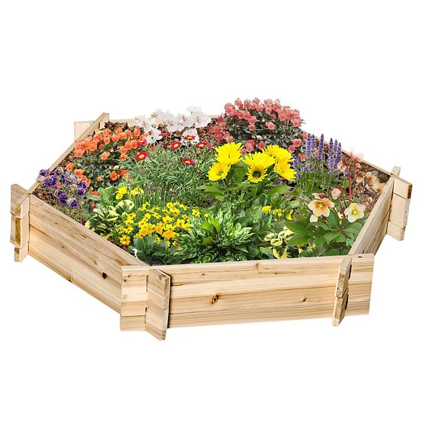 Outsunny 39'' x 36'' Screwless Raised Garden Bed Hexagon Planter Box Easy DIY Herb Garden for Vegetables Flowers Outsunny