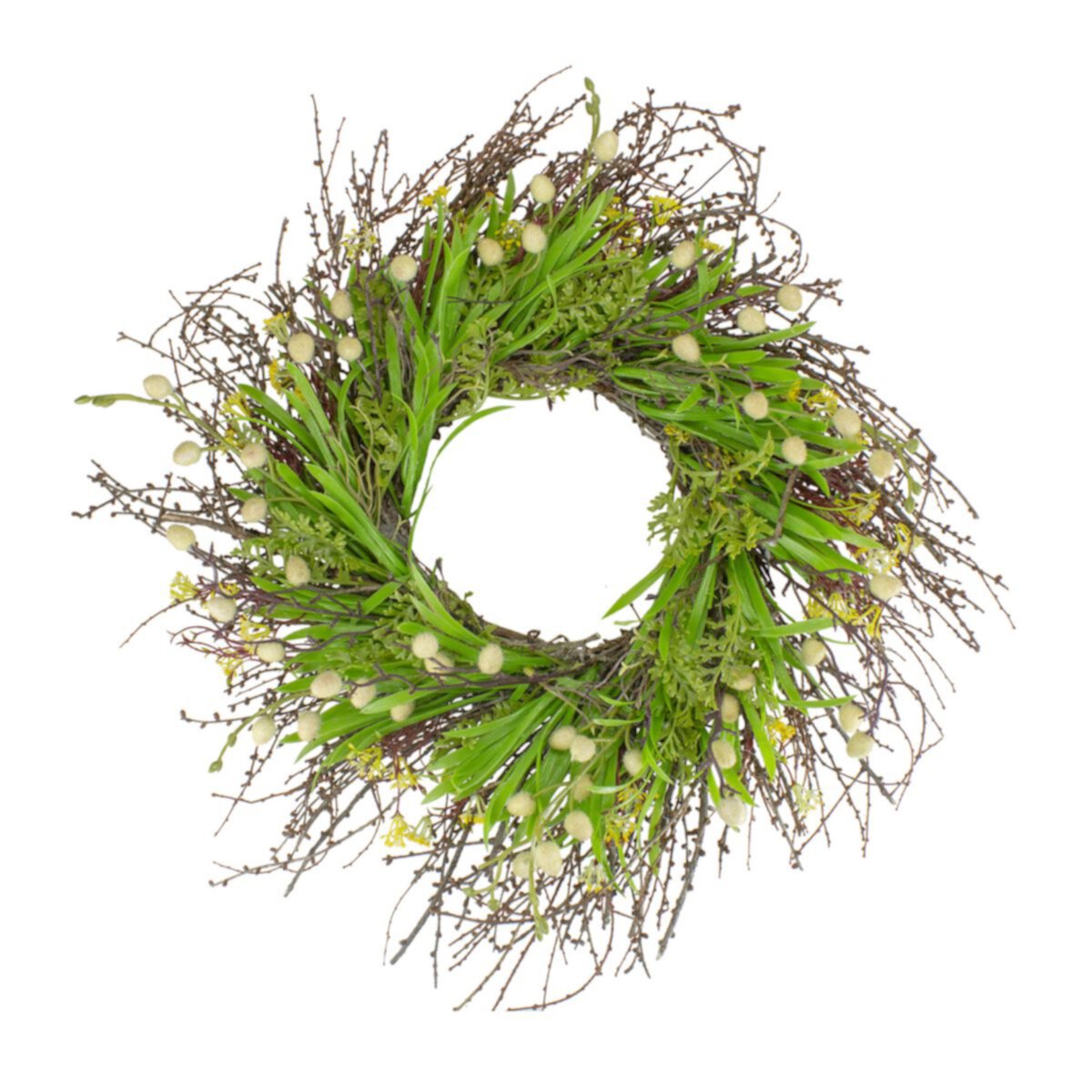 Burrs and Brush Artificial Floral Spring Wreath  Green and Yellow - 18-Inch Christmas Central