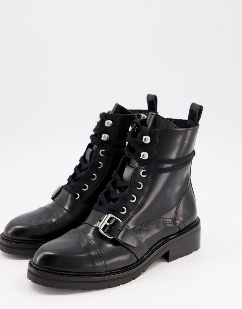 Черные кожаные походные ботинки на шнуровке и пряжке AllSaints Donita AllSaints