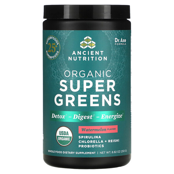 Organics Super Greens, Арбуз, 8,82 унции (250 г) Dr. Axe / Ancient Nutrition