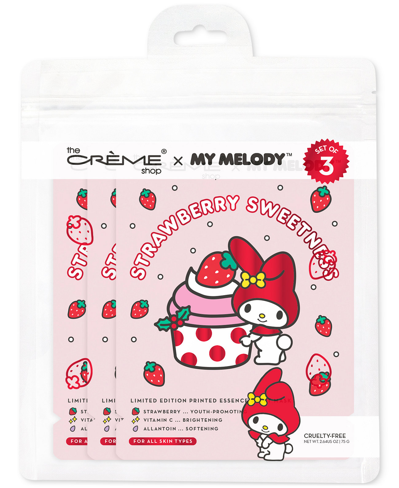 x My Melody Strawberry Sweetness Тканевая маска-эссенция с принтом, 3 шт. The Creme Shop