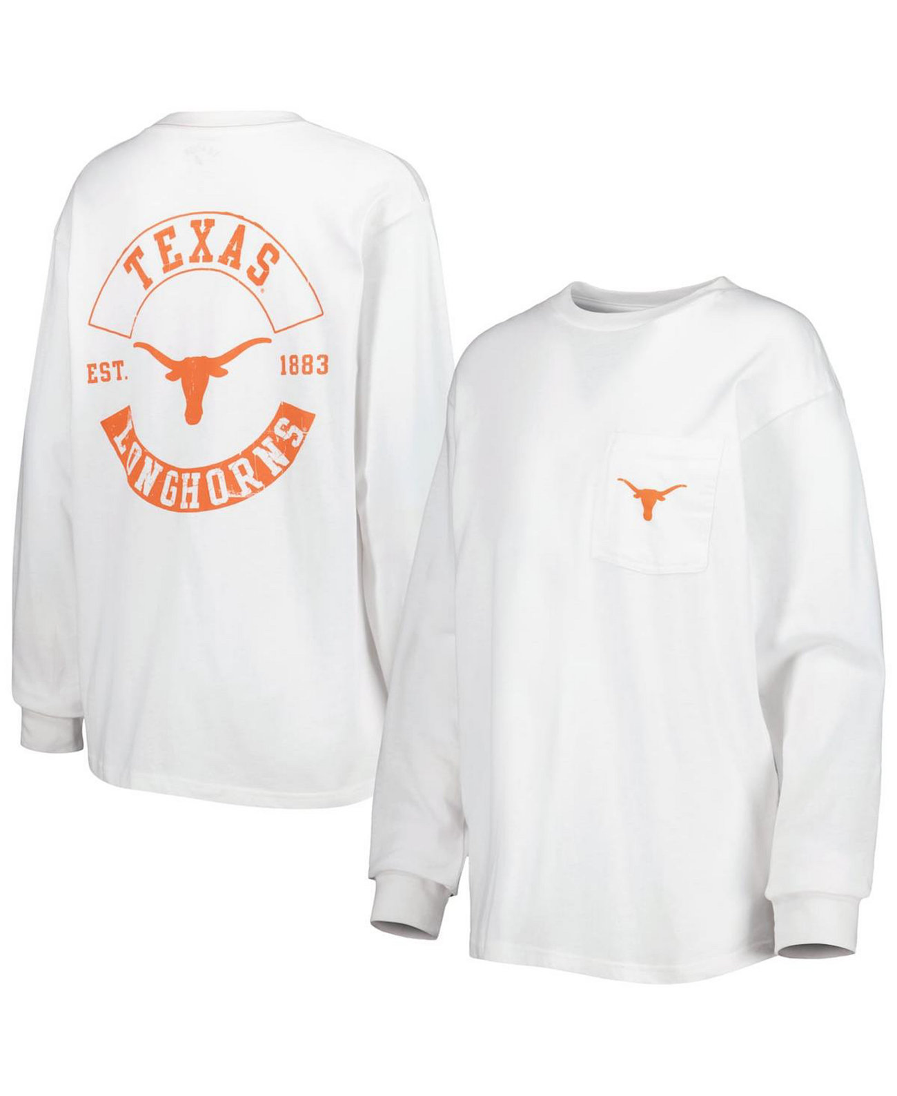 Женская белая футболка с длинным рукавом с объемными карманами Texas Longhorns League Collegiate Wear