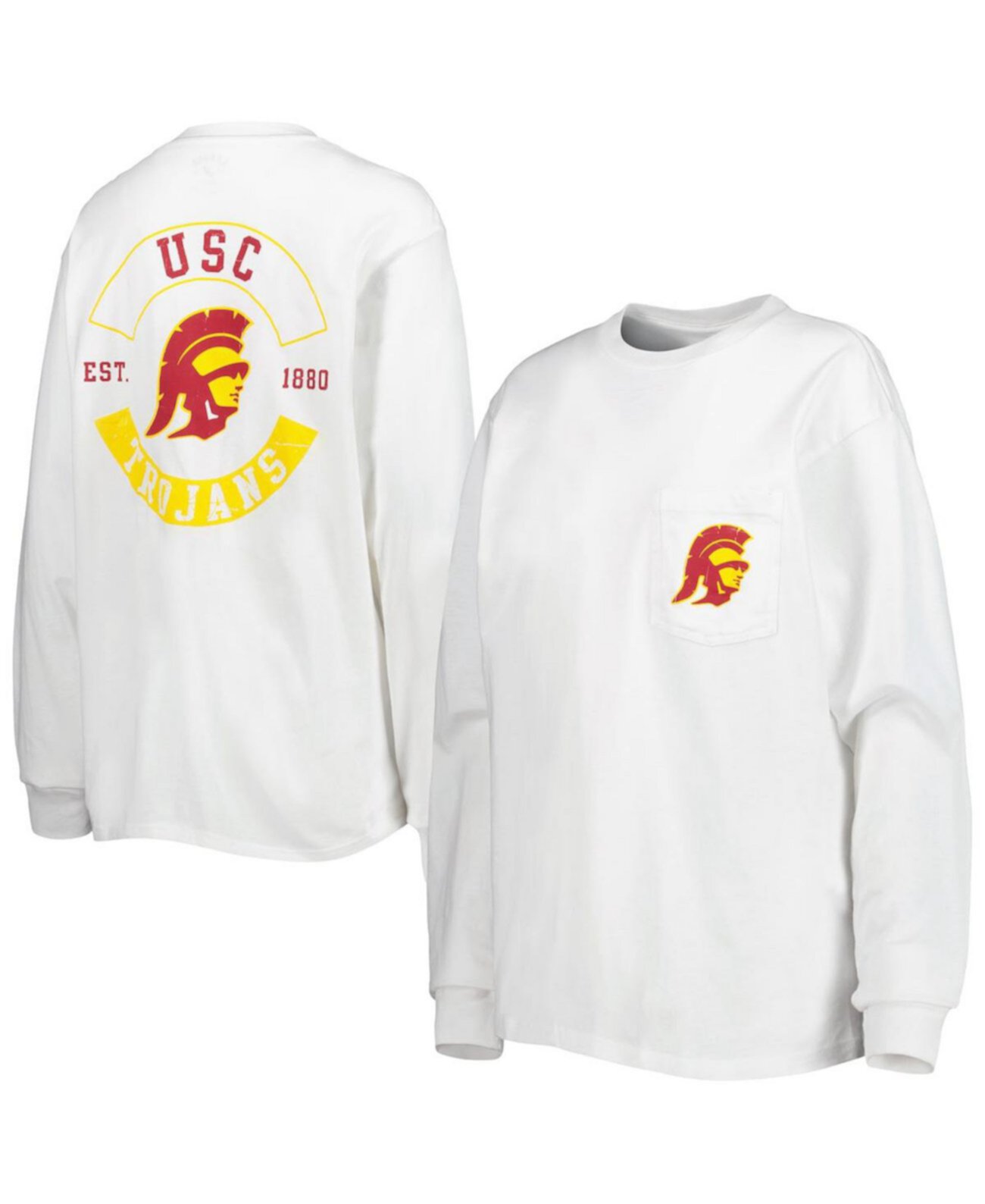 Женская белая футболка с длинным рукавом с крупными карманами Usc Trojans League Collegiate Wear