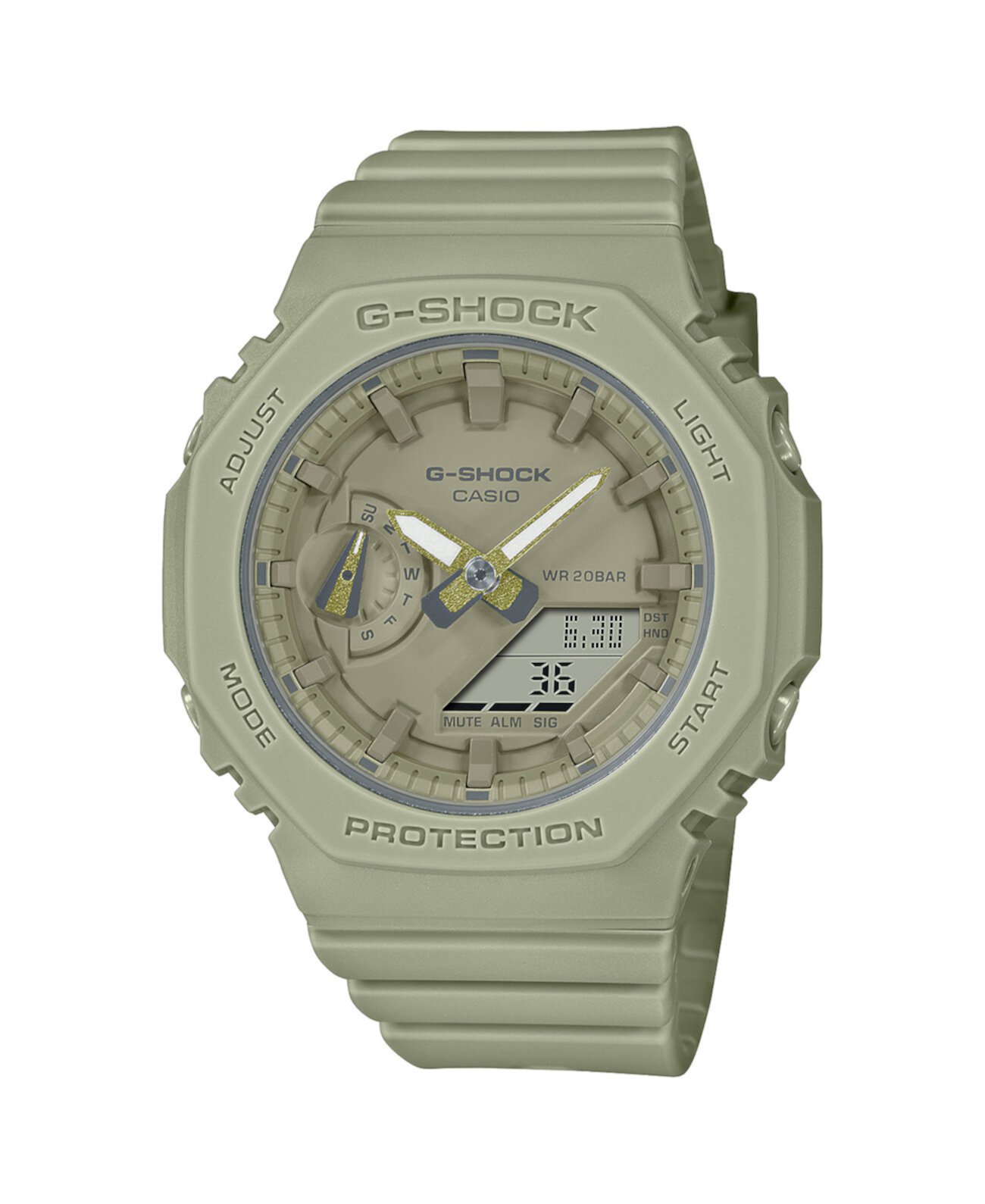 Женские цифровые кварцевые монотонные аналоговые часы из зеленой полимерной смолы 42,9 мм, GMAS2100BA3A G-Shock