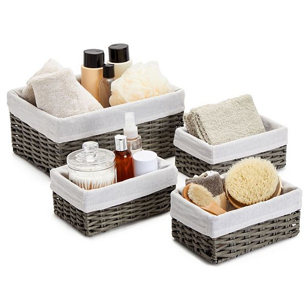 Wicker Storage Baskets with Liners, 2 Sizes (Grey, 4 Pieces) Farmlyn Creek