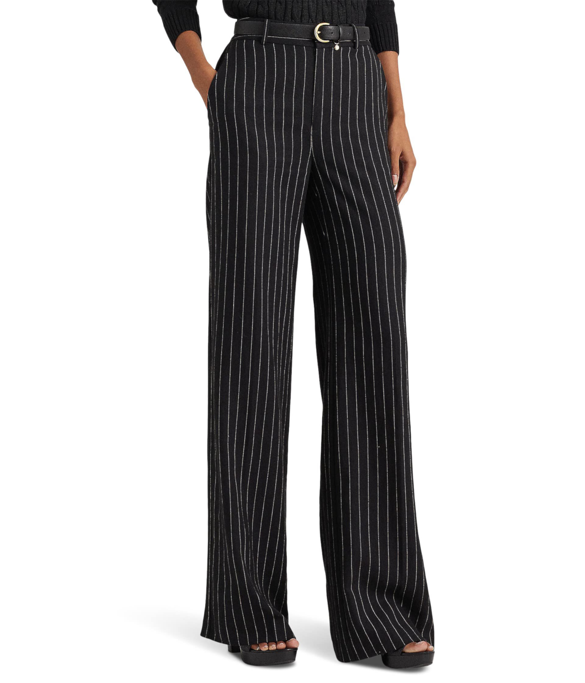 Широкие плиссированные брюки из твила в тонкую полоску Ralph Lauren