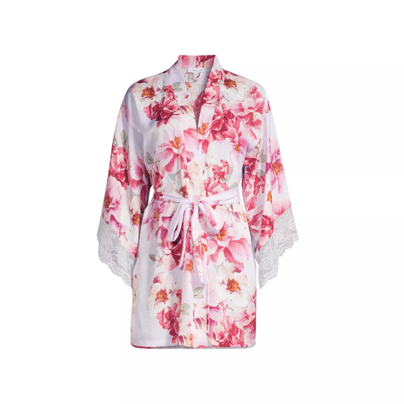 Атласный халат с кружевной отделкой и цветочным принтом Phoebe In Bloom by Jonquil