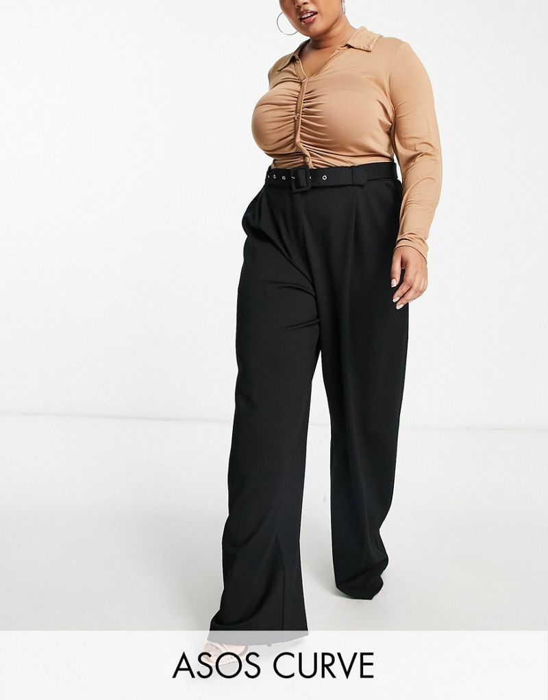 Широкие брюки с поясом ASOS DESIGN Curve для женщин ASOS Curve