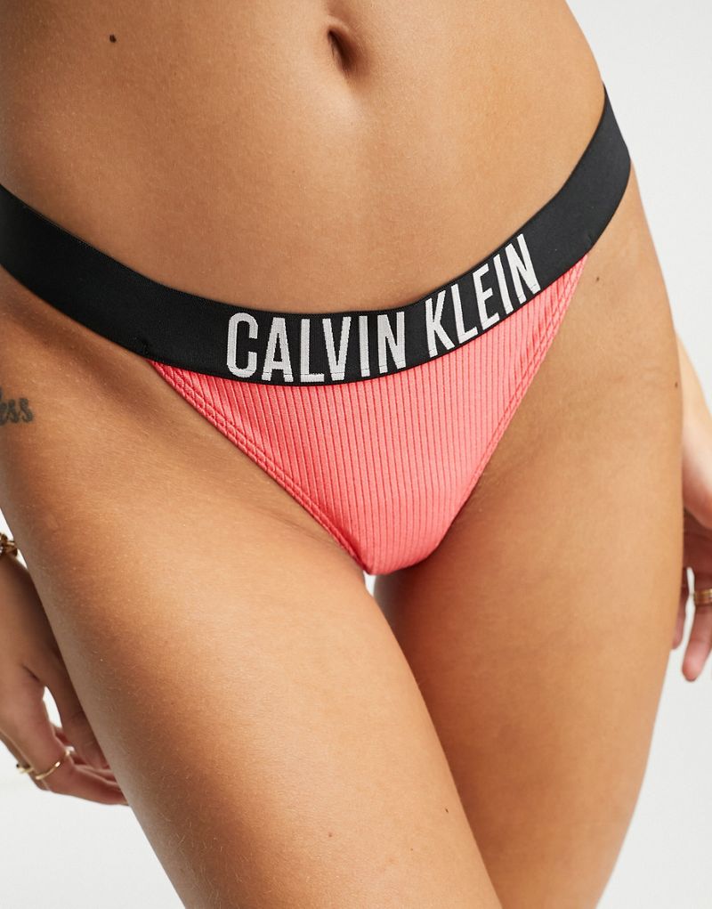 Красные высокие плавки бикини с ребристым логотипом Calvin Klein Calvin Klein