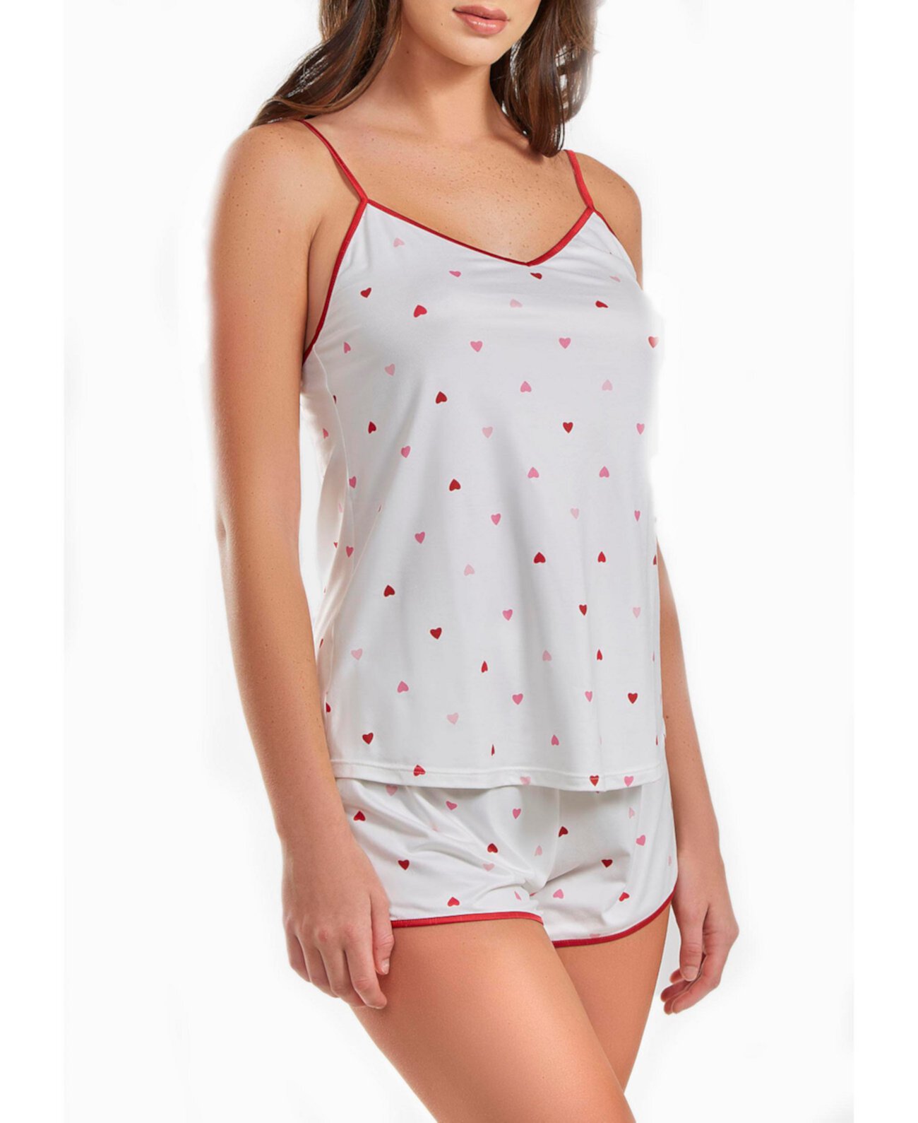 Женская Пижама iCollection Heart Printed Short Set Trimmed in Red ICollection