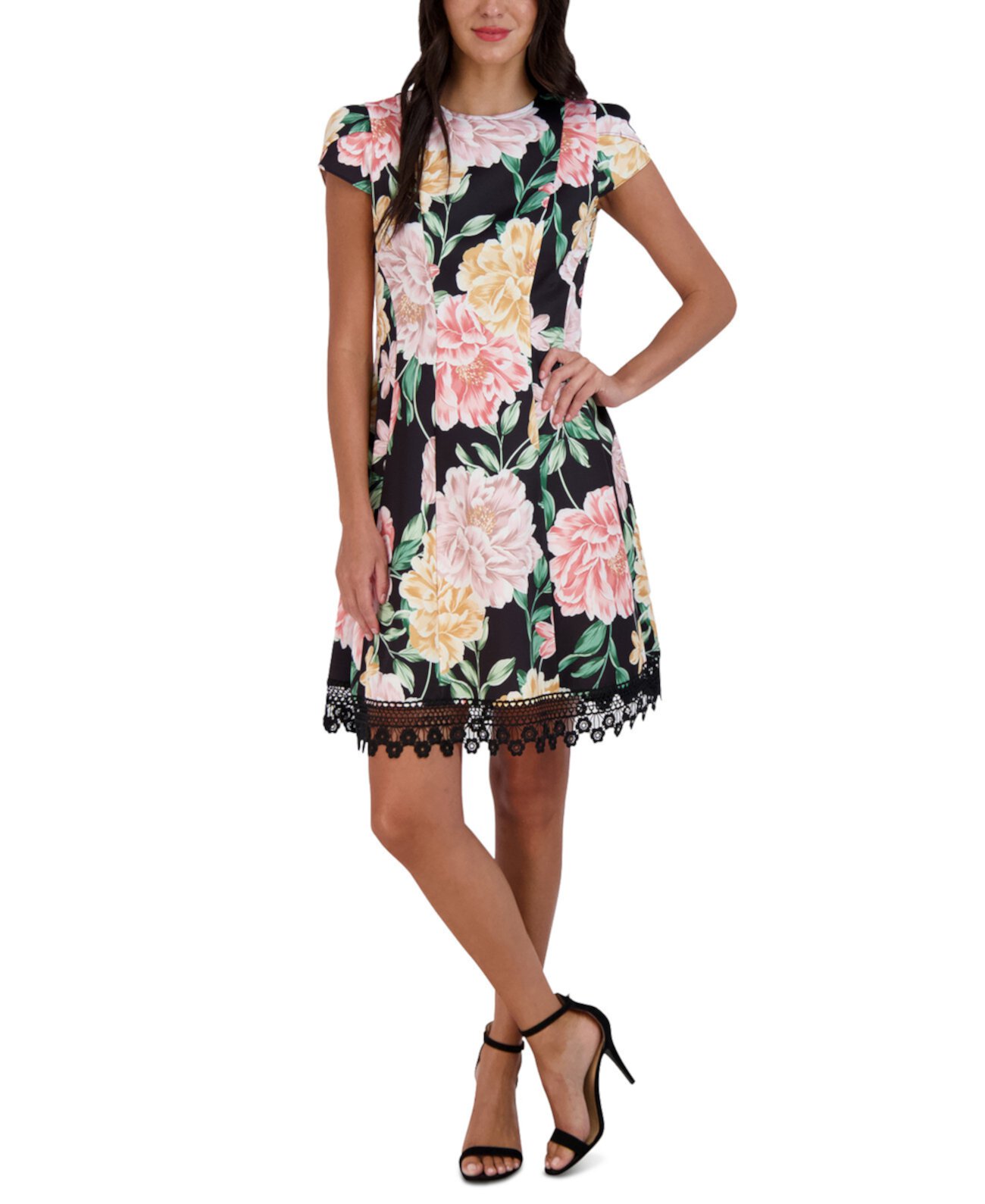 Женское платье-футляр с кружевом и цветочным принтом Donna Ricco