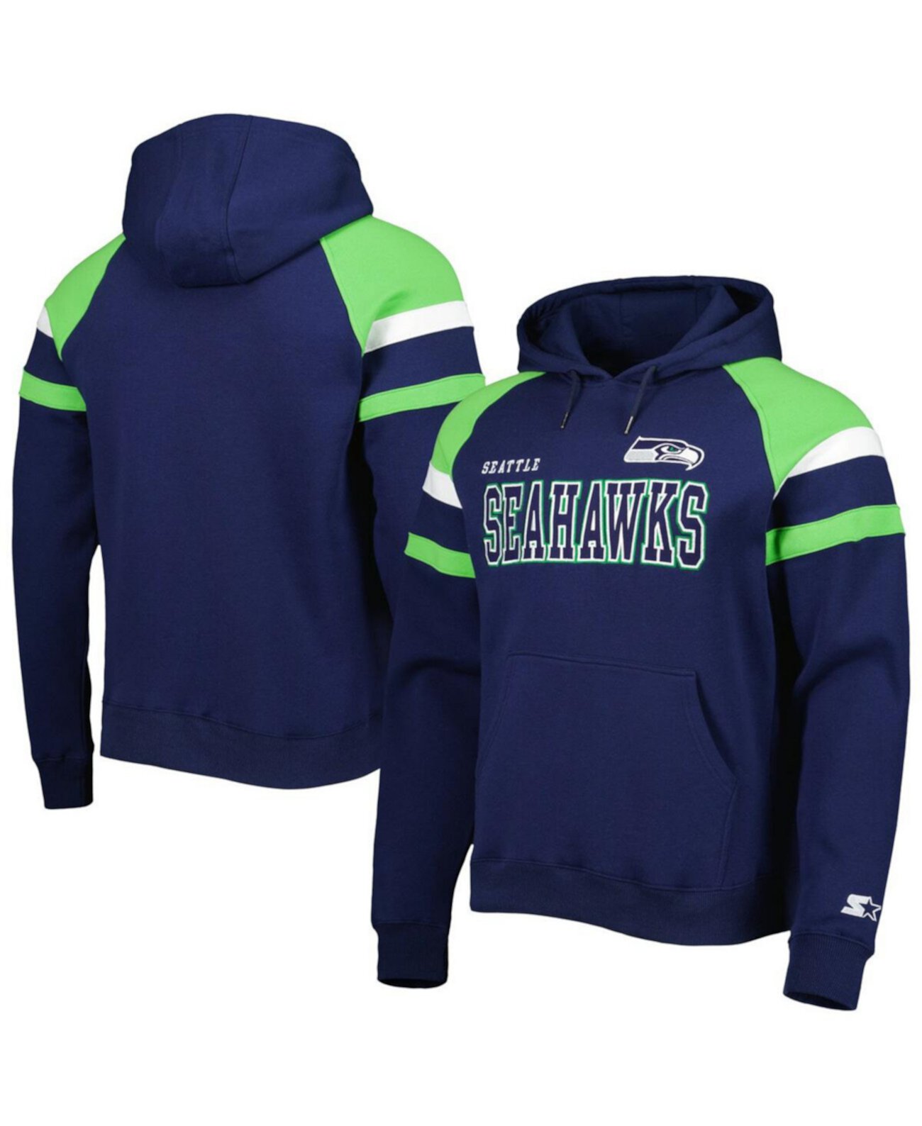 Толстовка с капюшоном из флиса с капюшоном и регланом для мужчин College Navy Seattle Seahawks Draft Fleece Raglan Starter