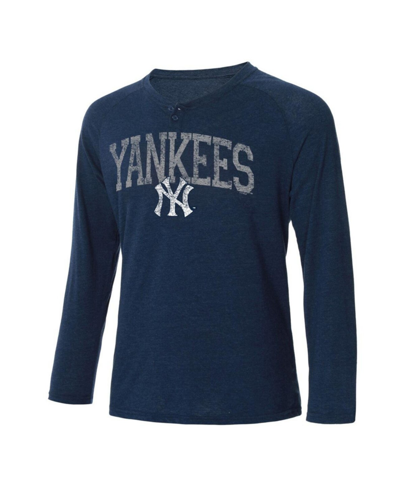 Мужская тёмно-синяя футболка Henley New York Yankees с регланными длинными рукавами Concepts Sport