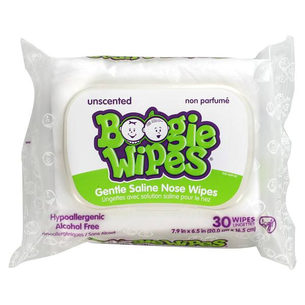 Gentle Saline Nose Wipes, Unscented, 30 Wipes Boogie Wipes