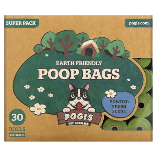 Earth Friendly Poop Bags, Powder Fresh, 30 Rolls, 450 Bags Pogi's Pet Supplies