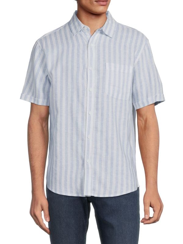 Полосатая рубашка из смесовой льняной ткани Saks Fifth Avenue