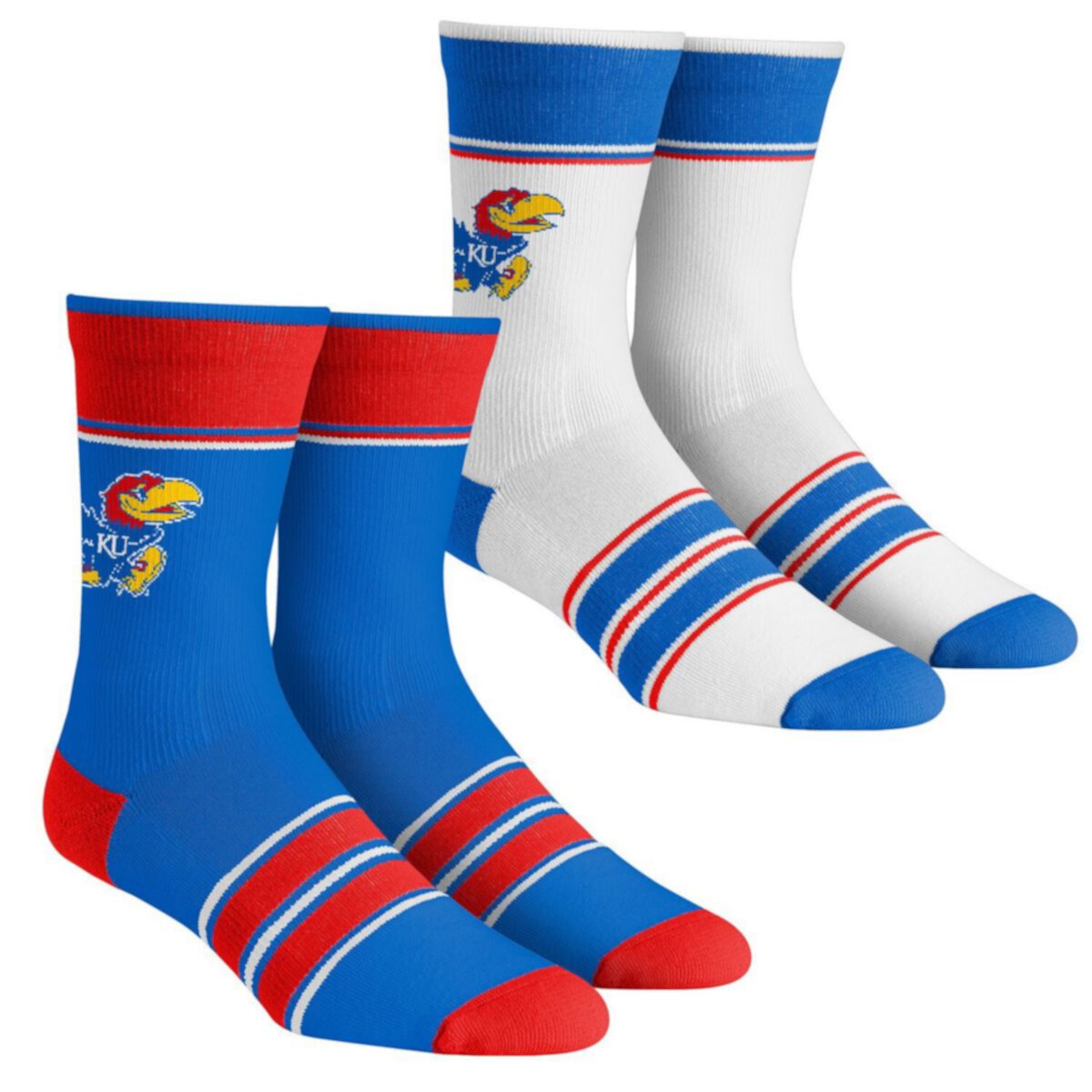 Детские носки Rock Em Socks Kansas Jayhawks Multi-Stripe, 2 пары, дышащие Unbranded