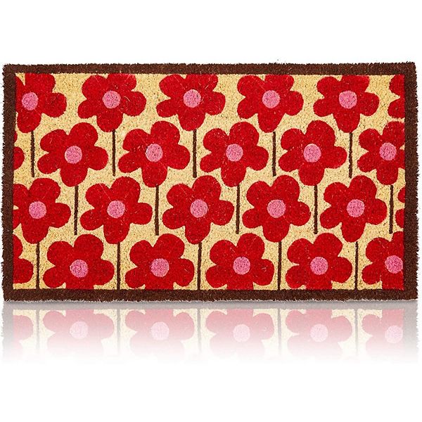 Coco Coir Mat, Floral Entry Way Nonslip Doormat (Red, Pink, 17 x 30 in) Juvale